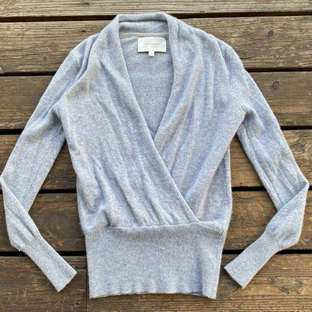 Brochu walker grey v-neck faux wrap cashmere sweater